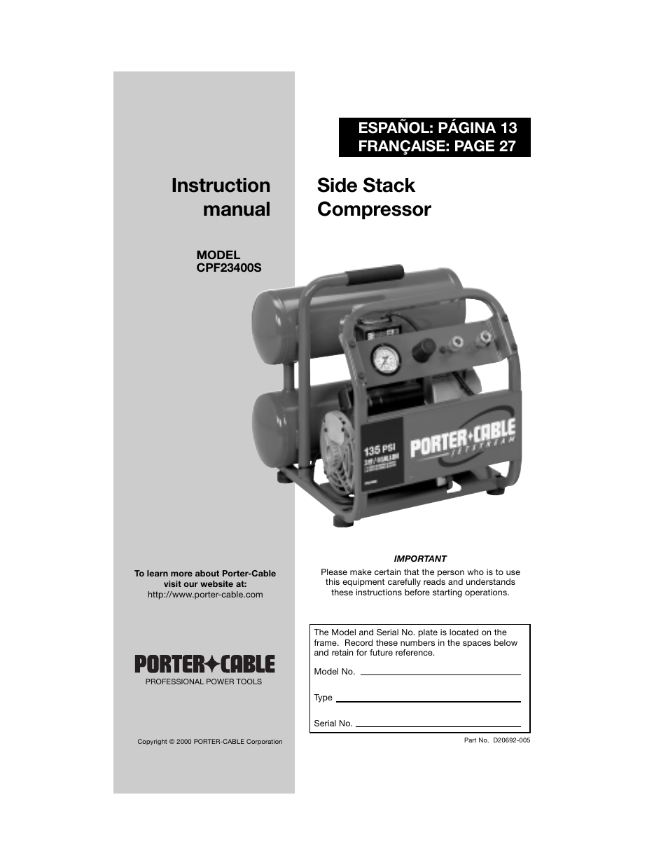 Porter-Cable CPF23400S User Manual | 12 pages