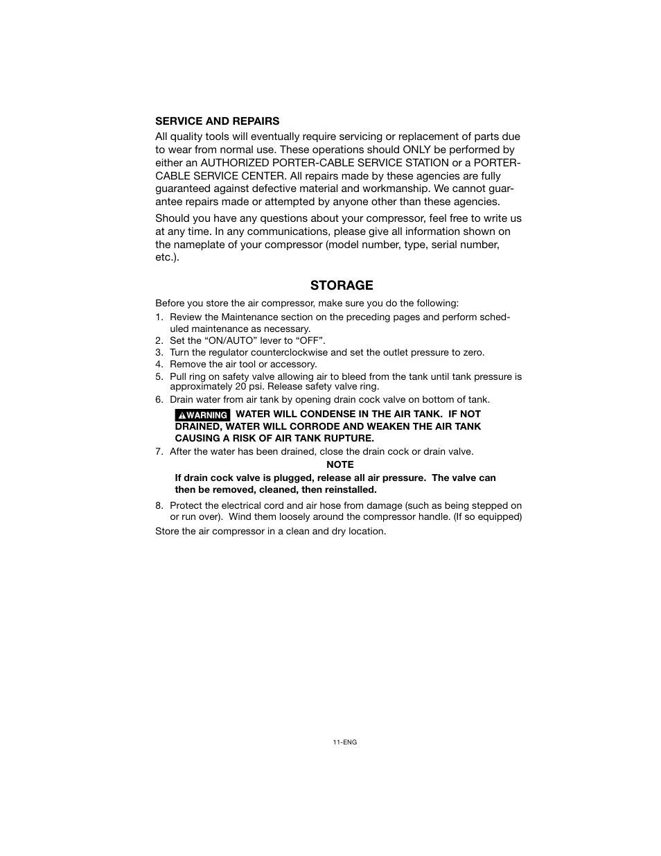 Storage | Porter-Cable CPF23400S User Manual | Page 11 / 12