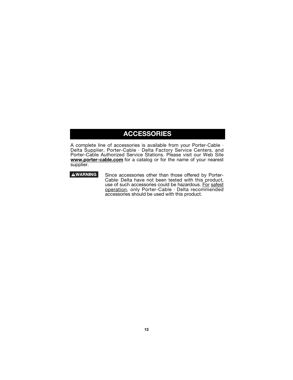 Accessories | Porter-Cable 352VS User Manual | Page 13 / 15