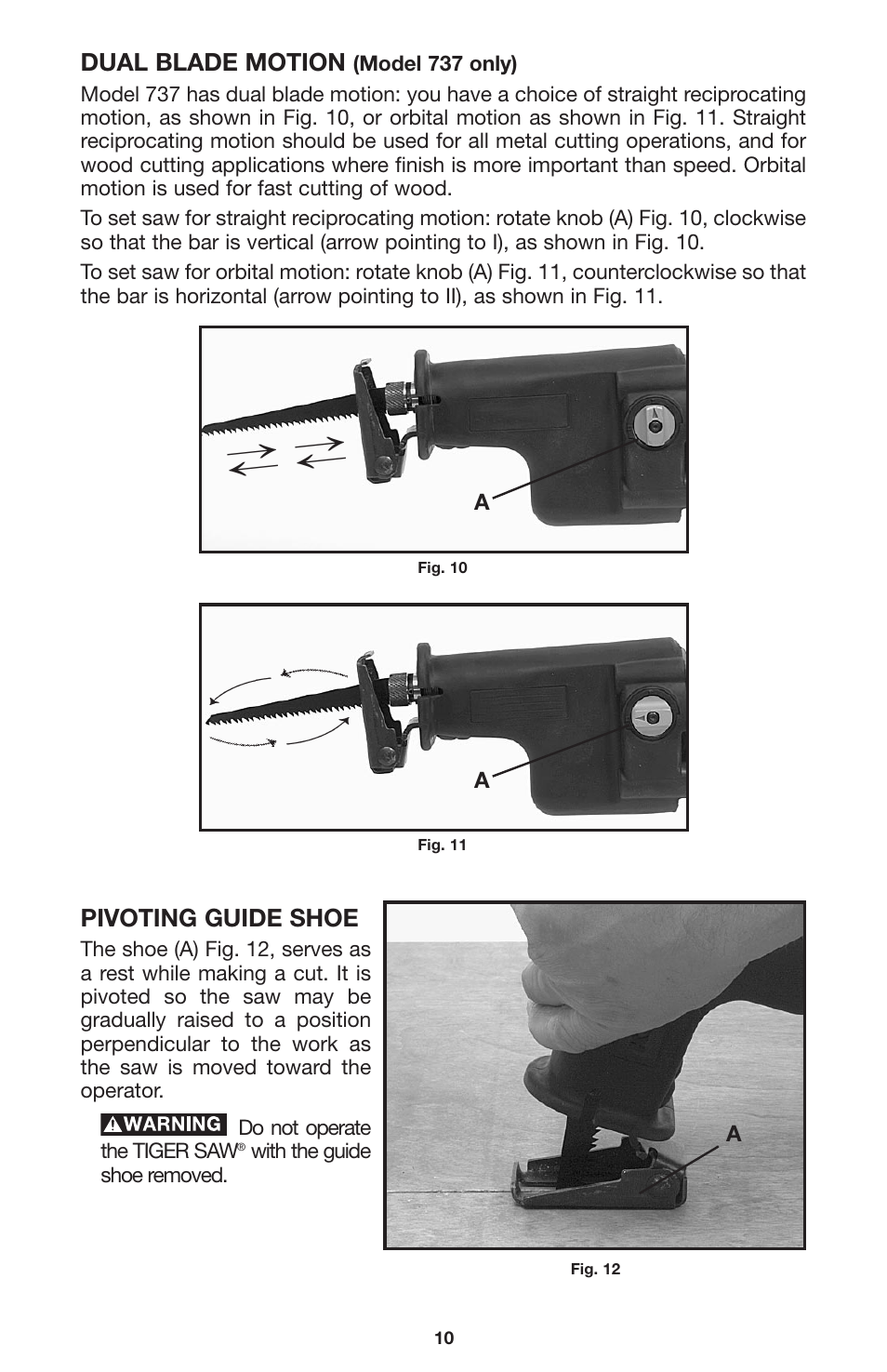 Dual blade motion, Pivoting guide shoe | Porter-Cable 735 User Manual | Page 10 / 15