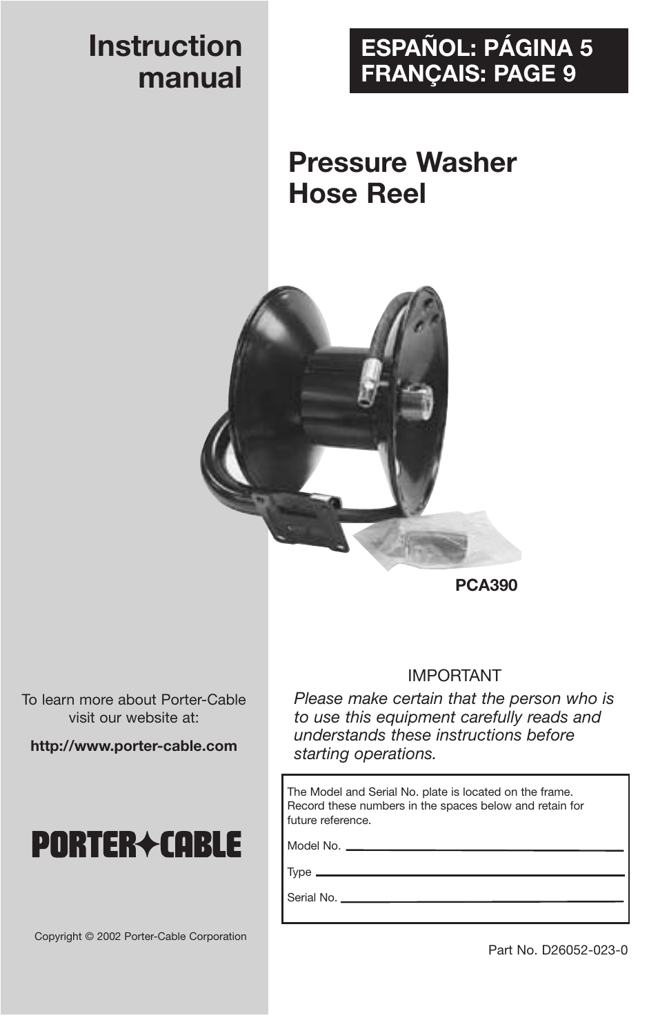 Porter-Cable PCA390 User Manual | 4 pages
