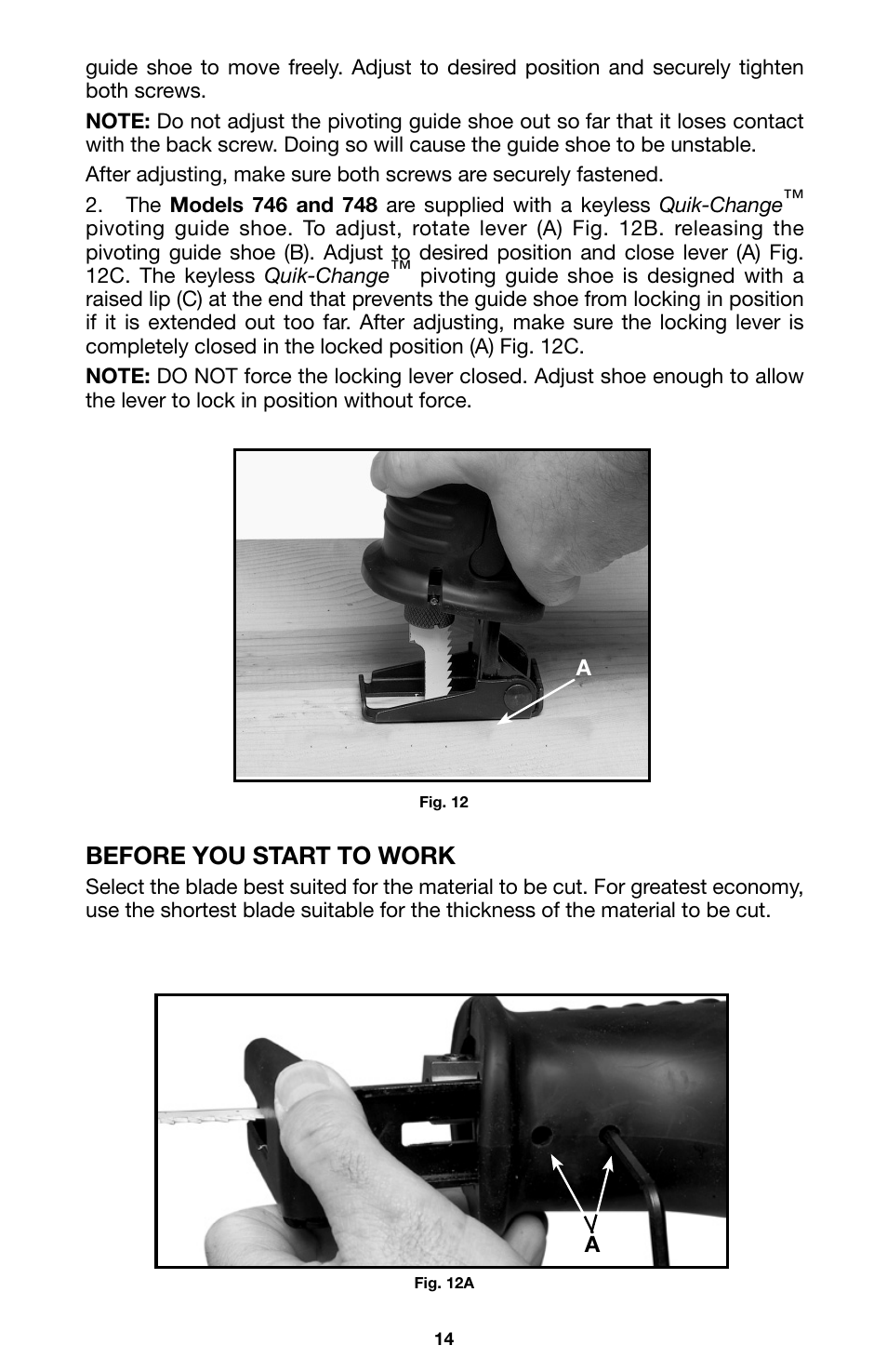 Before you start to work | Porter-Cable 746 User Manual | Page 14 / 52