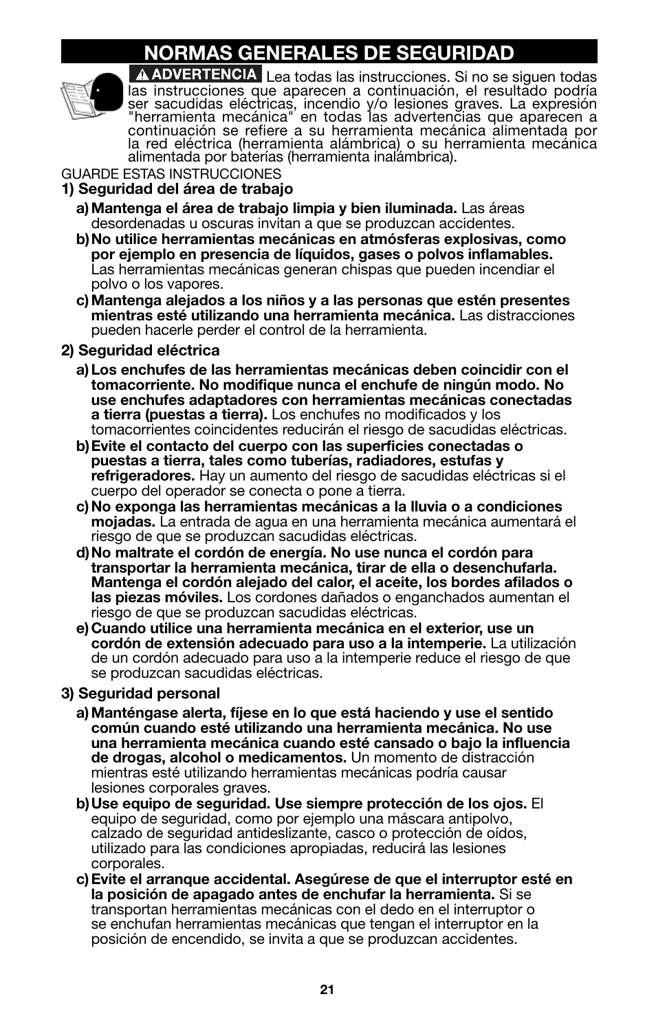 Normas generales de seguridad | Porter-Cable 746 User Manual | Page 21 / 52