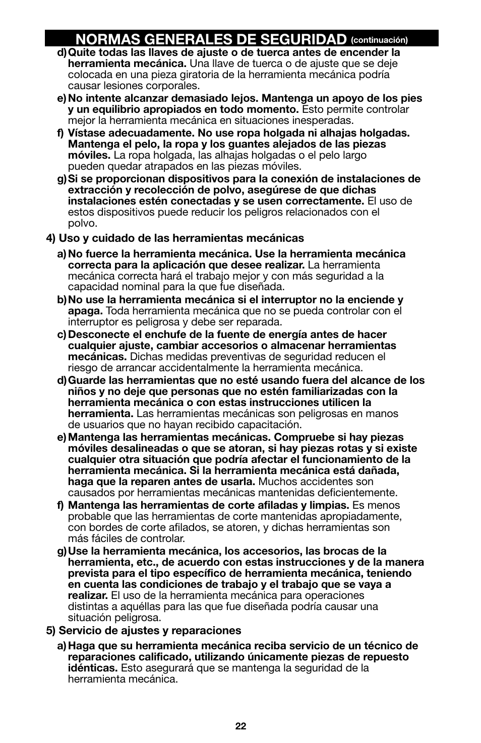 Normas generales de seguridad | Porter-Cable 746 User Manual | Page 22 / 52