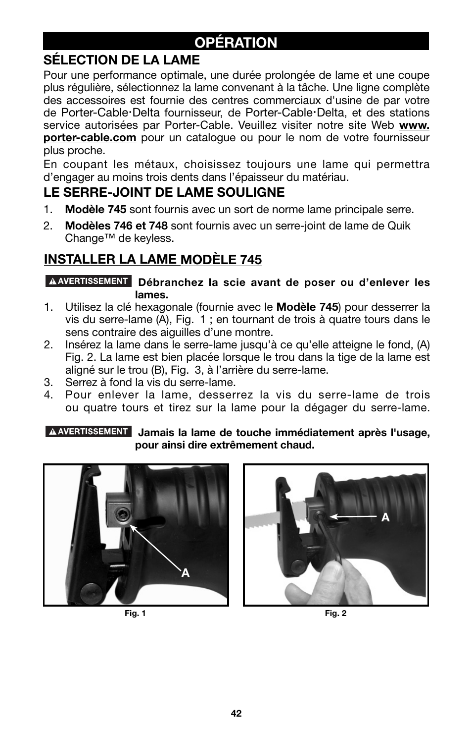 Opération | Porter-Cable 746 User Manual | Page 42 / 52