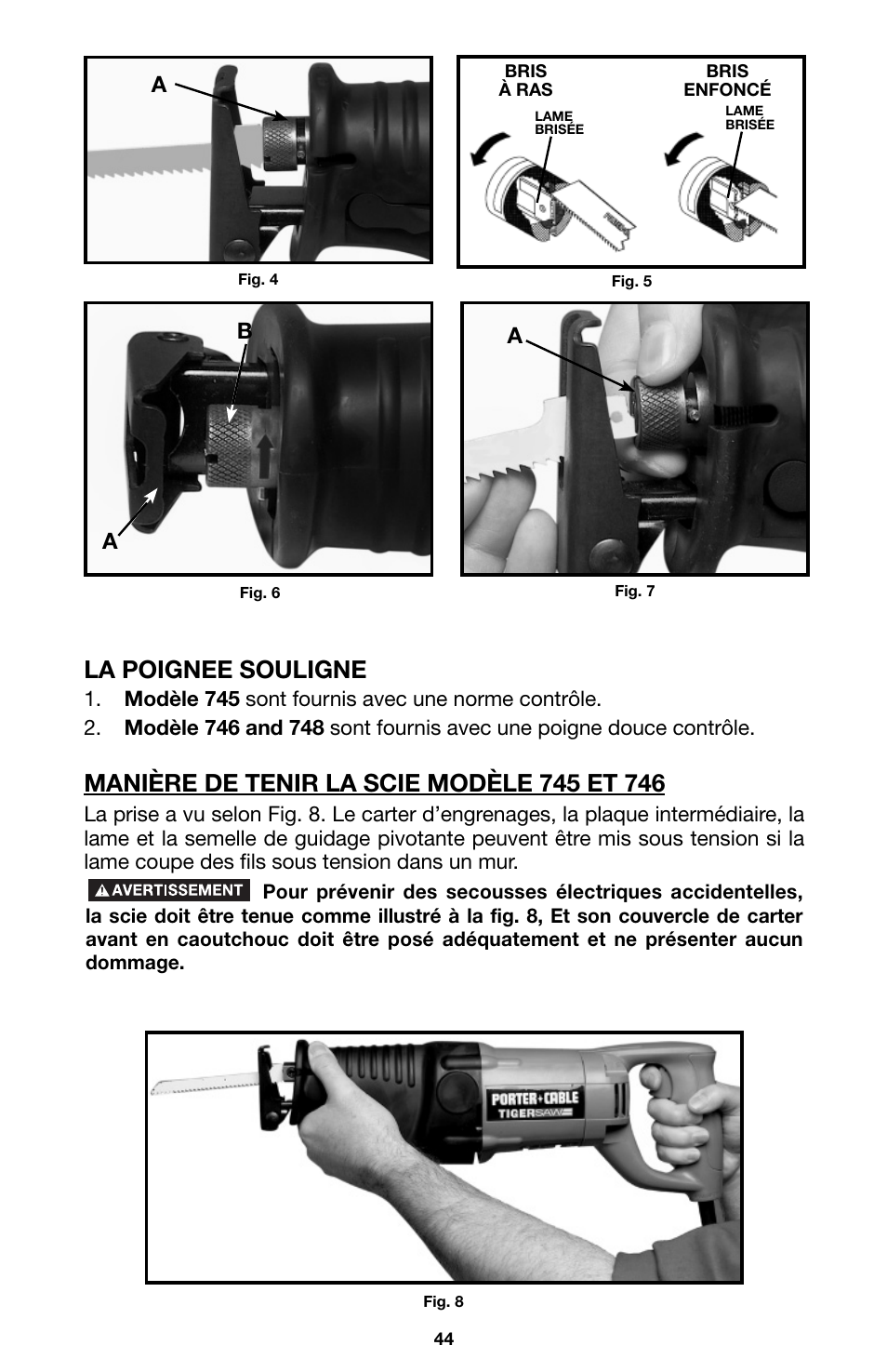 La poignee souligne, Ab a | Porter-Cable 746 User Manual | Page 44 / 52