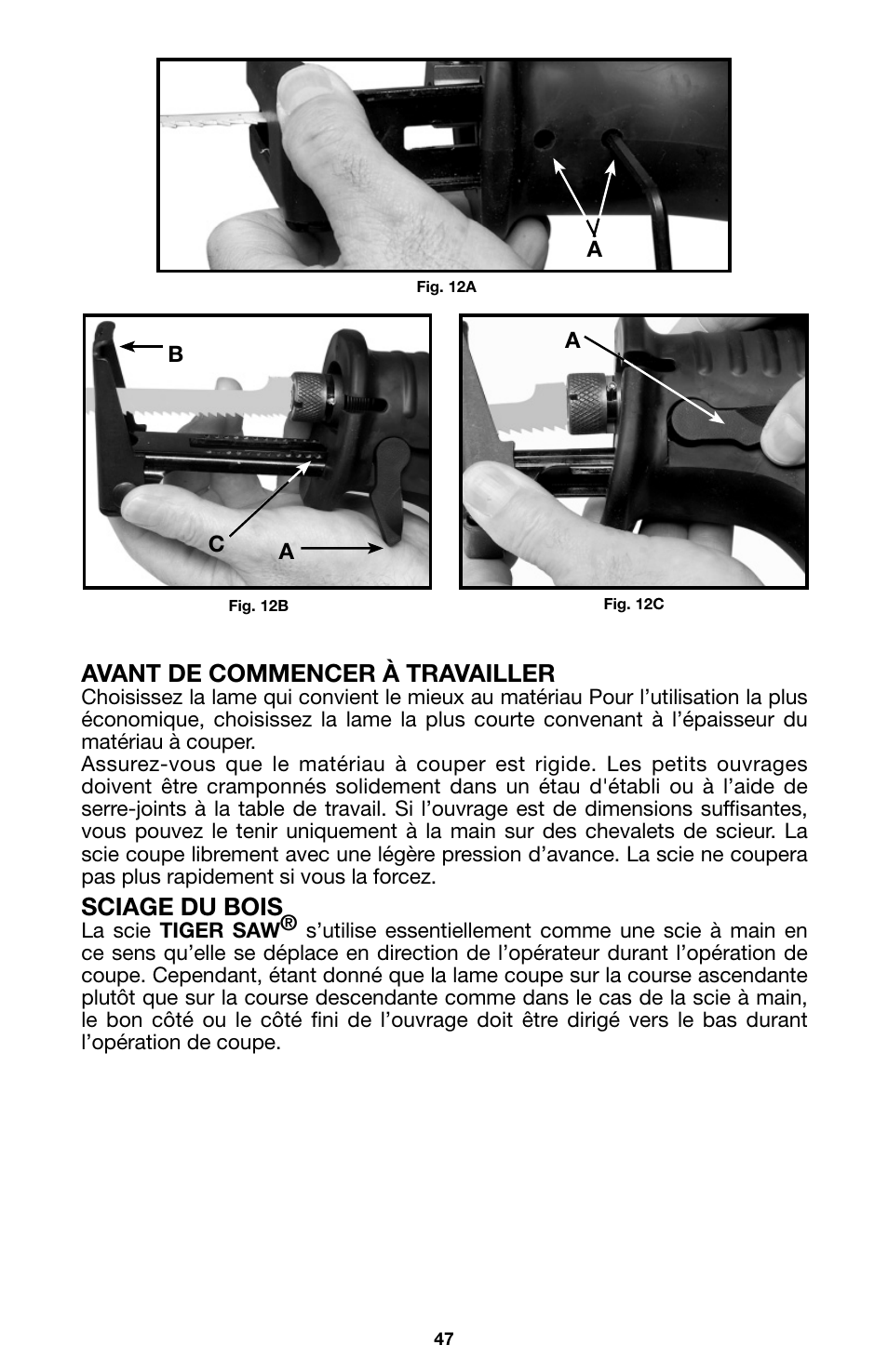 Avant de commencer à travailler, Sciage du bois | Porter-Cable 746 User Manual | Page 47 / 52