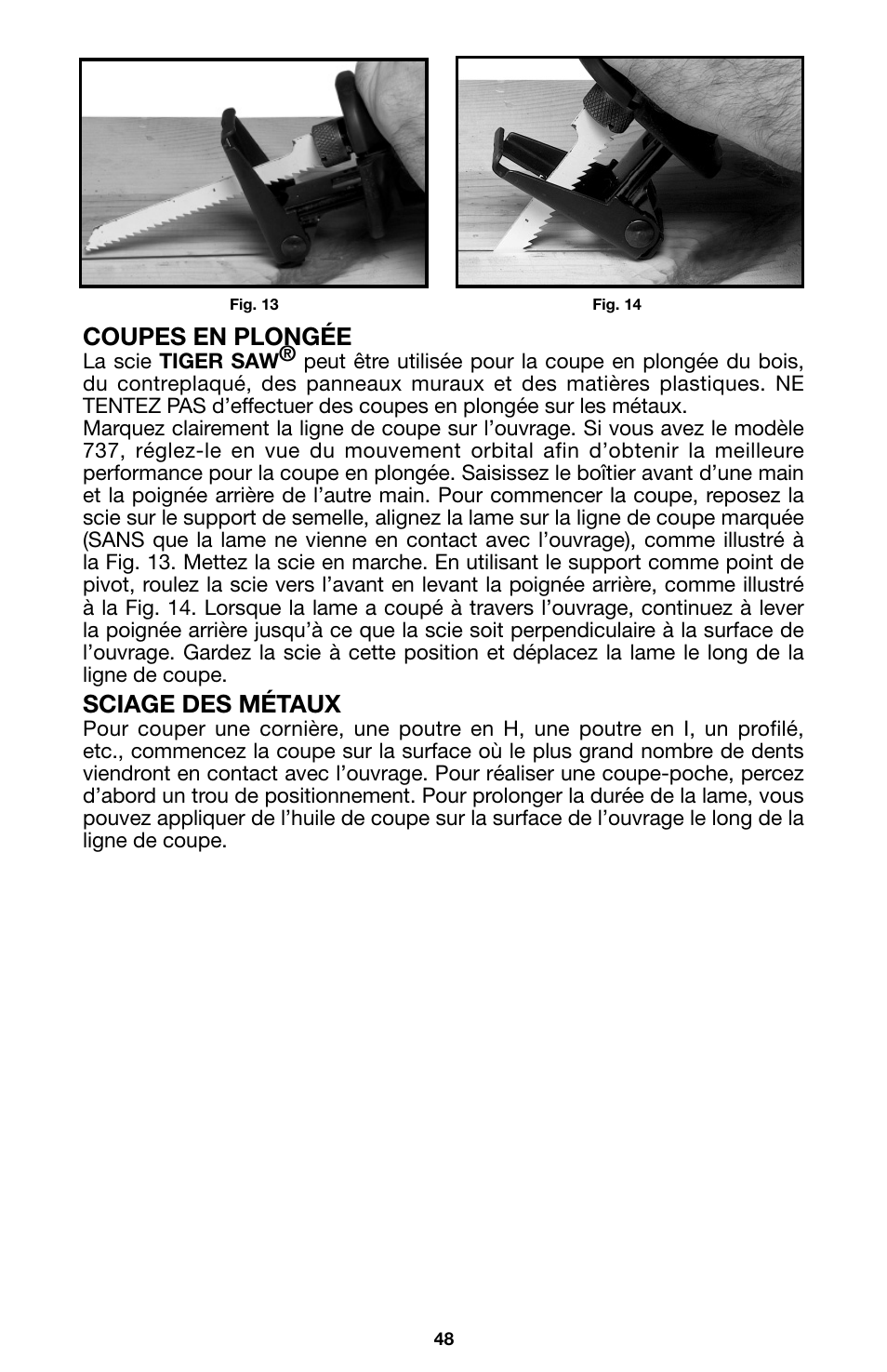 Coupes en plongée, Sciage des métaux | Porter-Cable 746 User Manual | Page 48 / 52