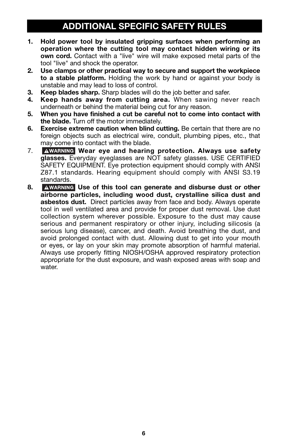 Additional specific safety rules | Porter-Cable 746 User Manual | Page 6 / 52