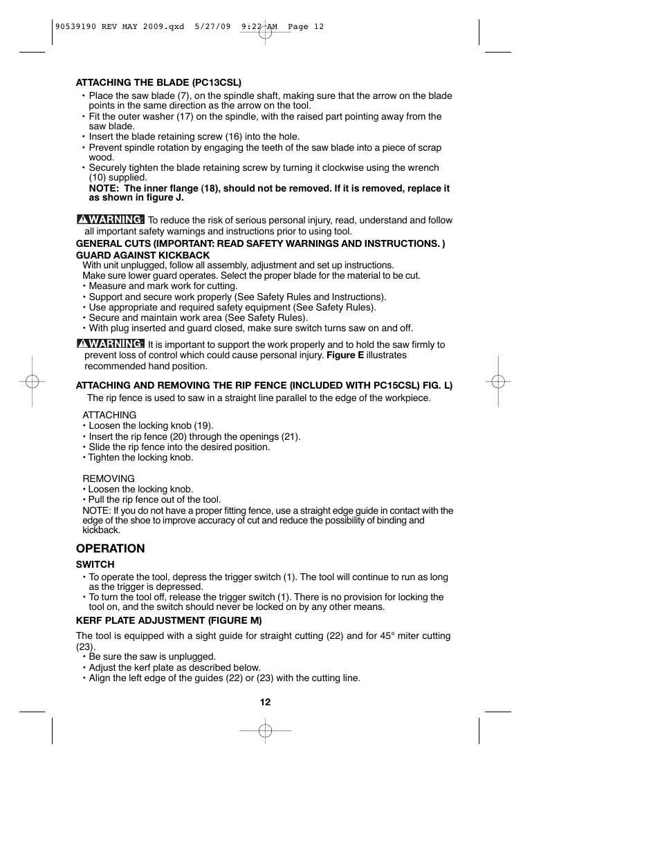 Porter-Cable PC13CSL User Manual | Page 12 / 44