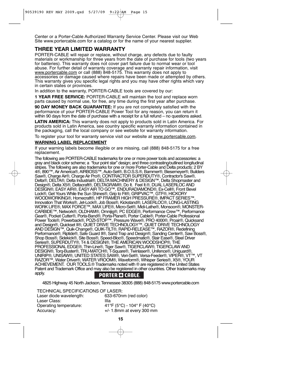 Porter-Cable PC13CSL User Manual | Page 15 / 44