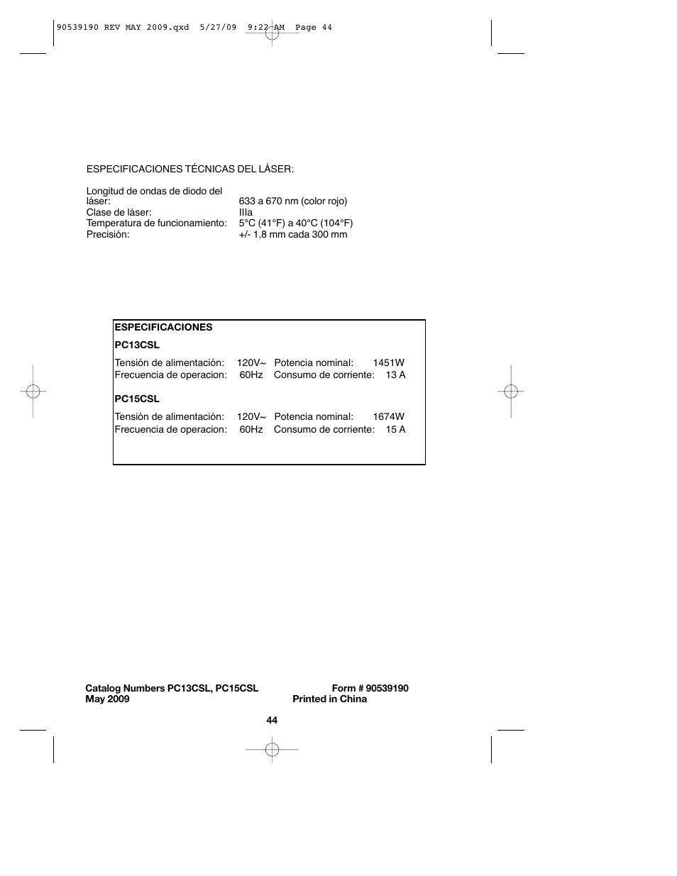 Porter-Cable PC13CSL User Manual | Page 44 / 44