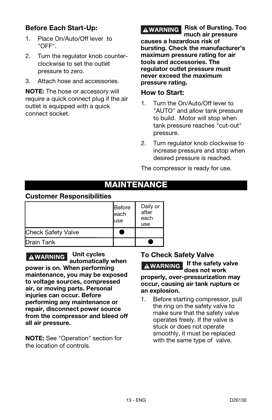 Maintenance | Porter-Cable CPFAC2040P User Manual | Page 13 / 18
