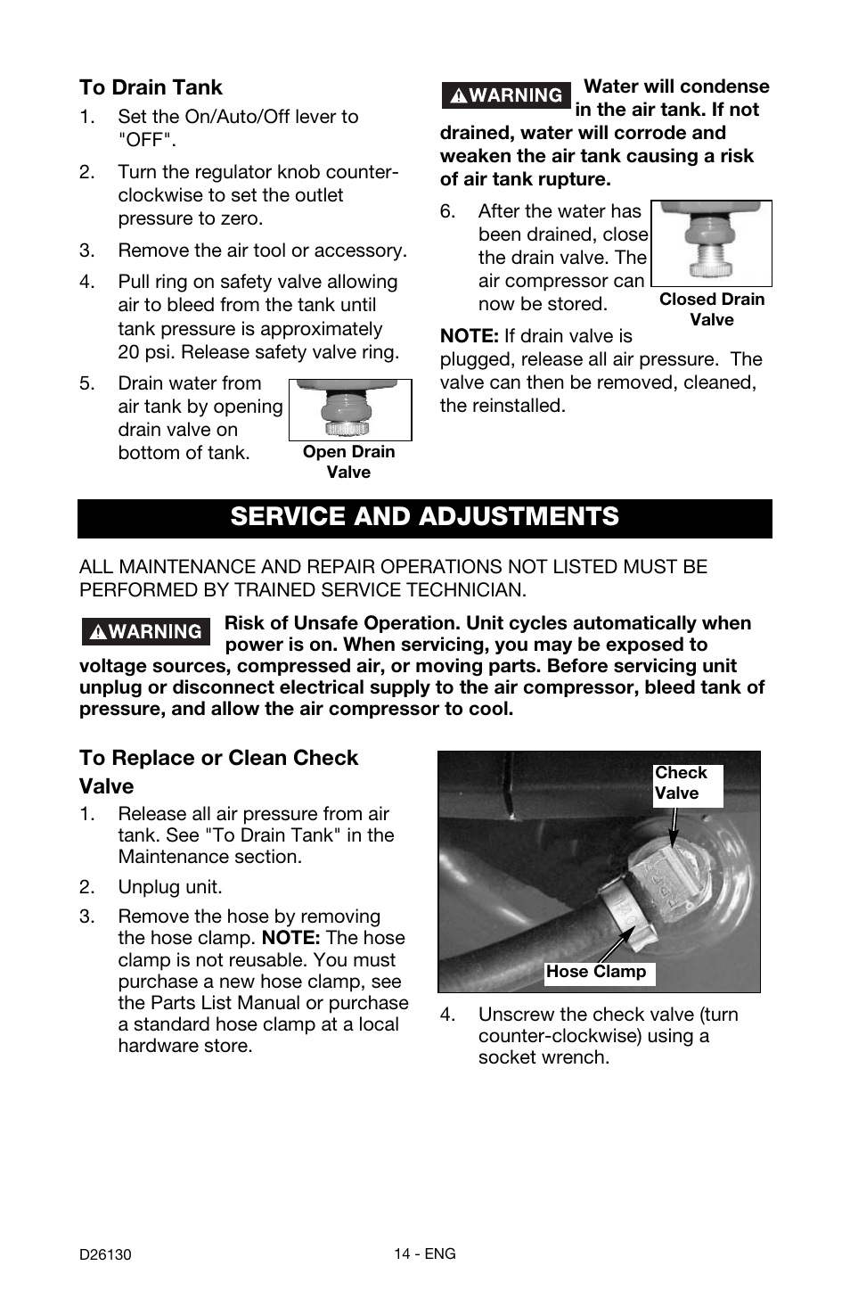 Service and adjustments | Porter-Cable CPFAC2040P User Manual | Page 14 / 18