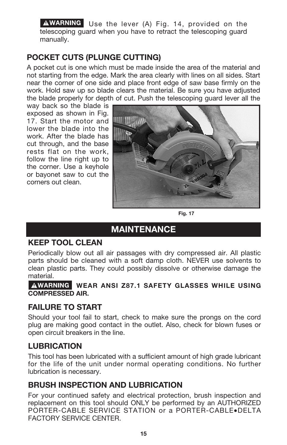 Maintenance | Porter-Cable 447 User Manual | Page 15 / 17