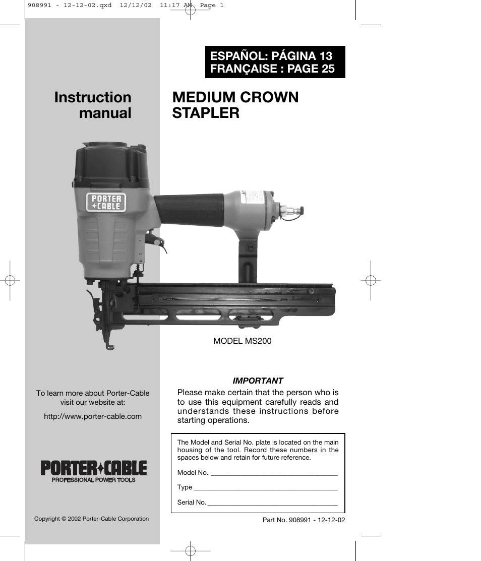 Porter-Cable MS200 User Manual | 13 pages