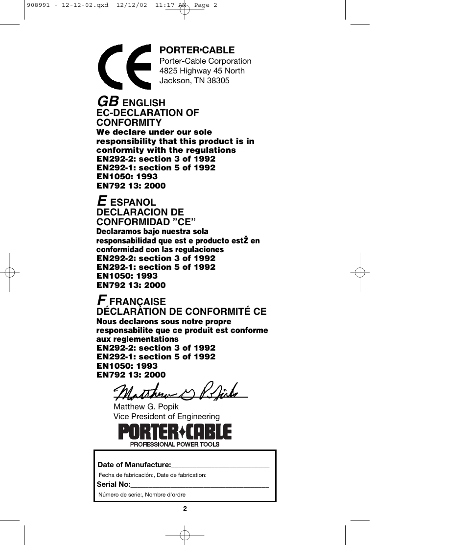 Porter-Cable MS200 User Manual | Page 2 / 13