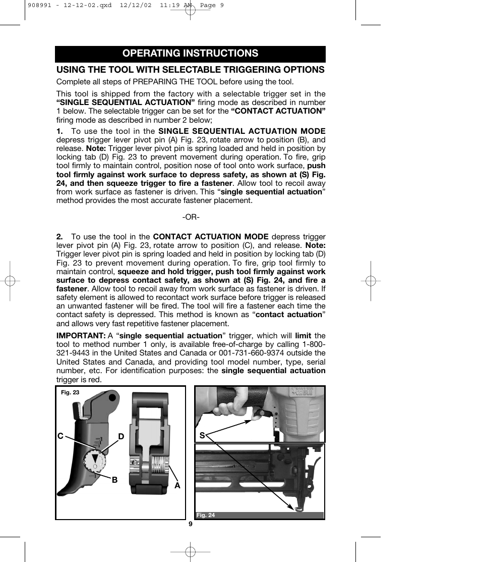 Operating instructions | Porter-Cable MS200 User Manual | Page 9 / 13