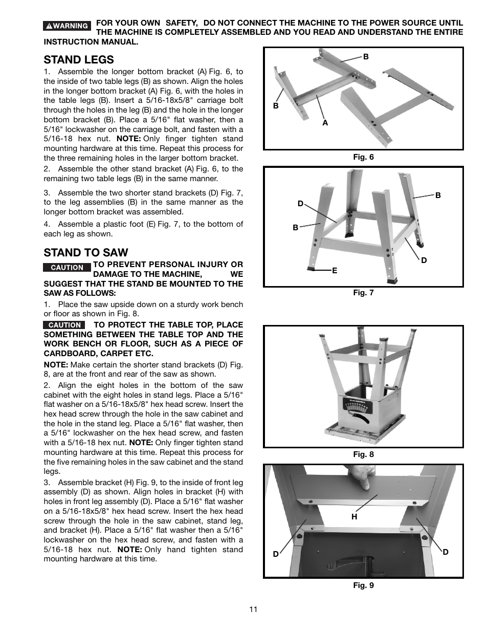 Stand legs, Stand to saw | Porter-Cable 36-678 User Manual | Page 11 / 32