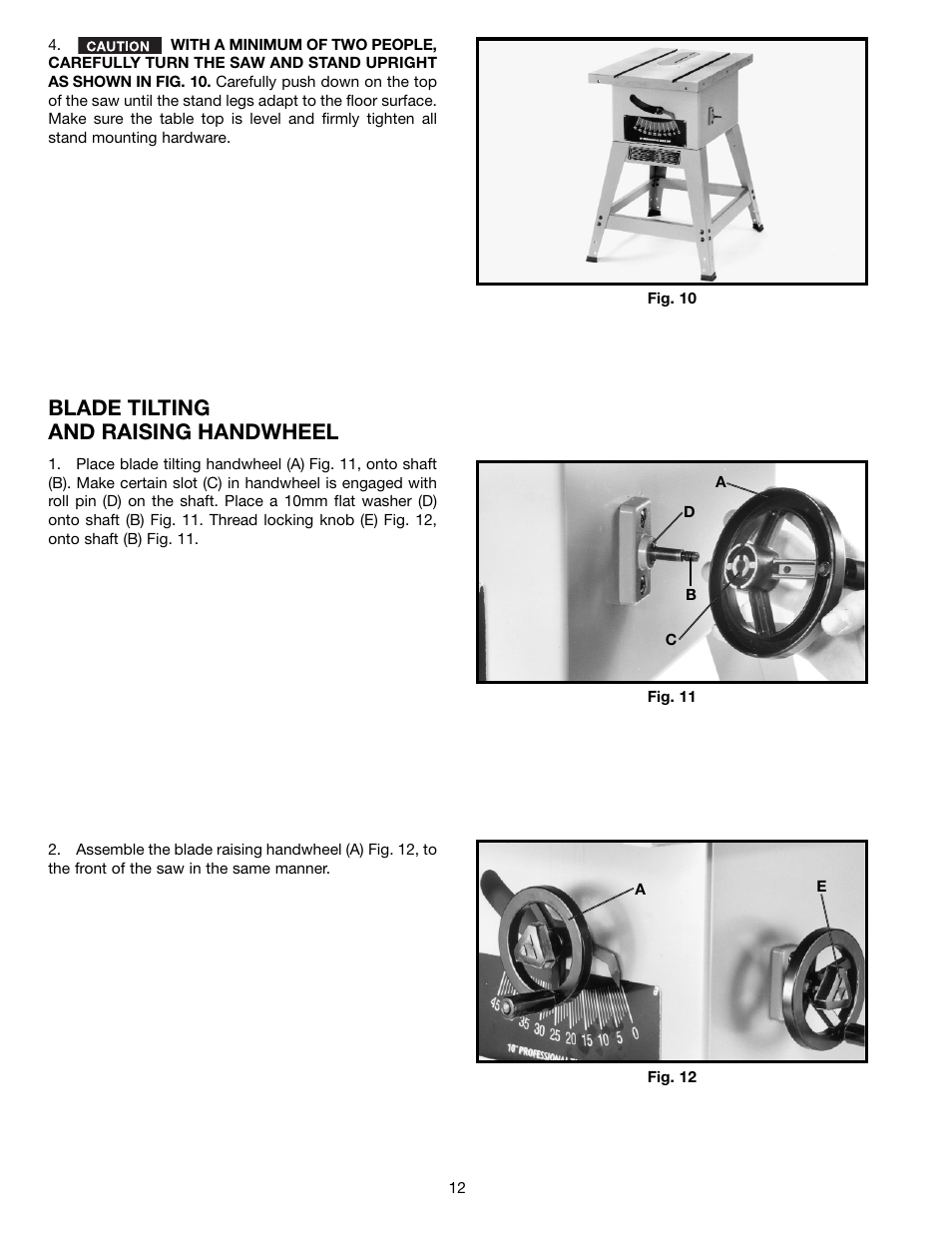 Blade tilting and raising handwheel | Porter-Cable 36-678 User Manual | Page 12 / 32