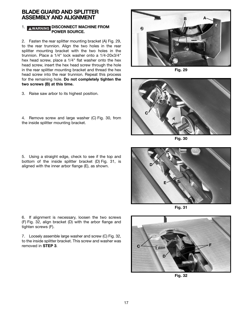 Blade guard and splitter assembly and alignment | Porter-Cable 36-678 User Manual | Page 17 / 32