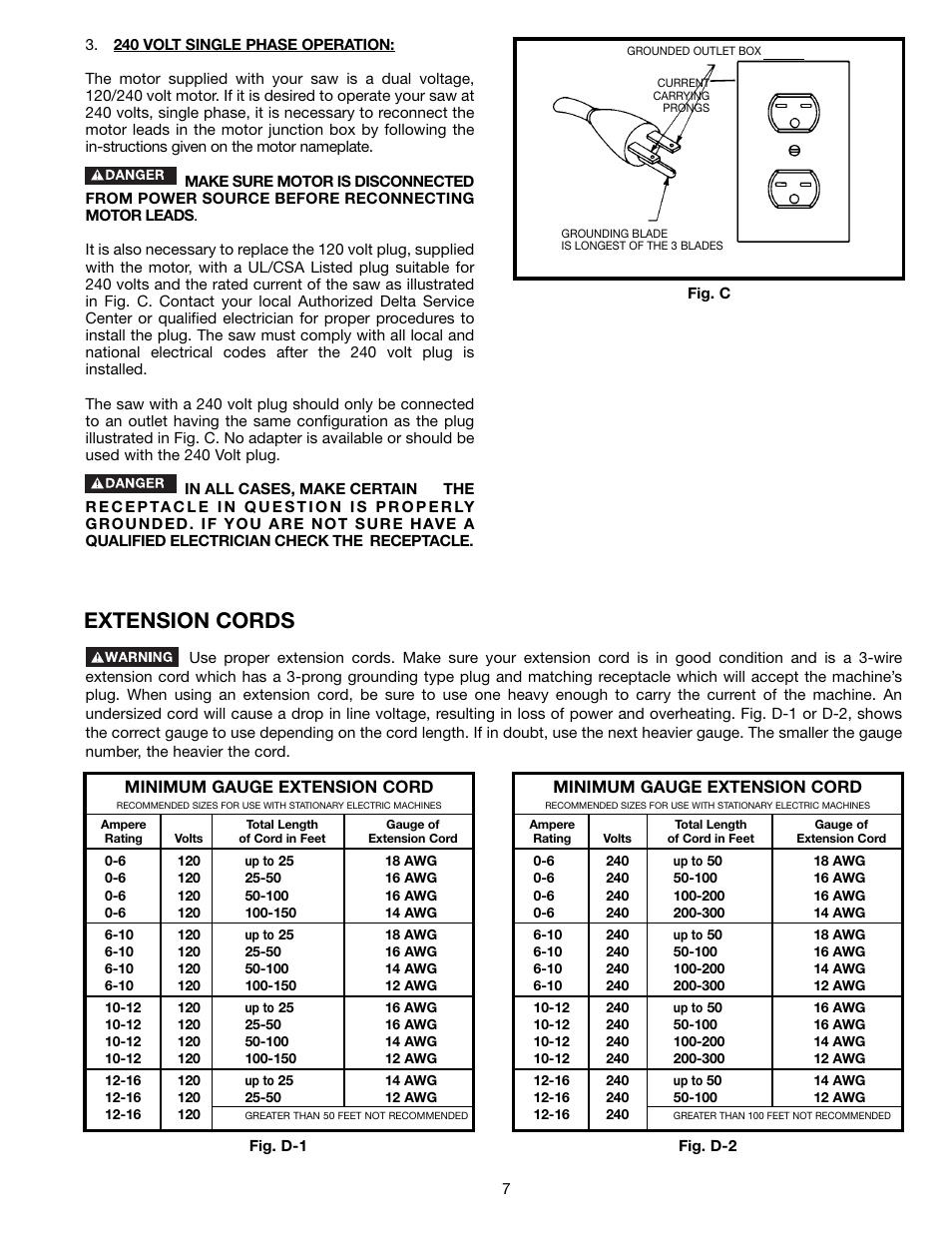 Extension cords | Porter-Cable 36-678 User Manual | Page 7 / 32