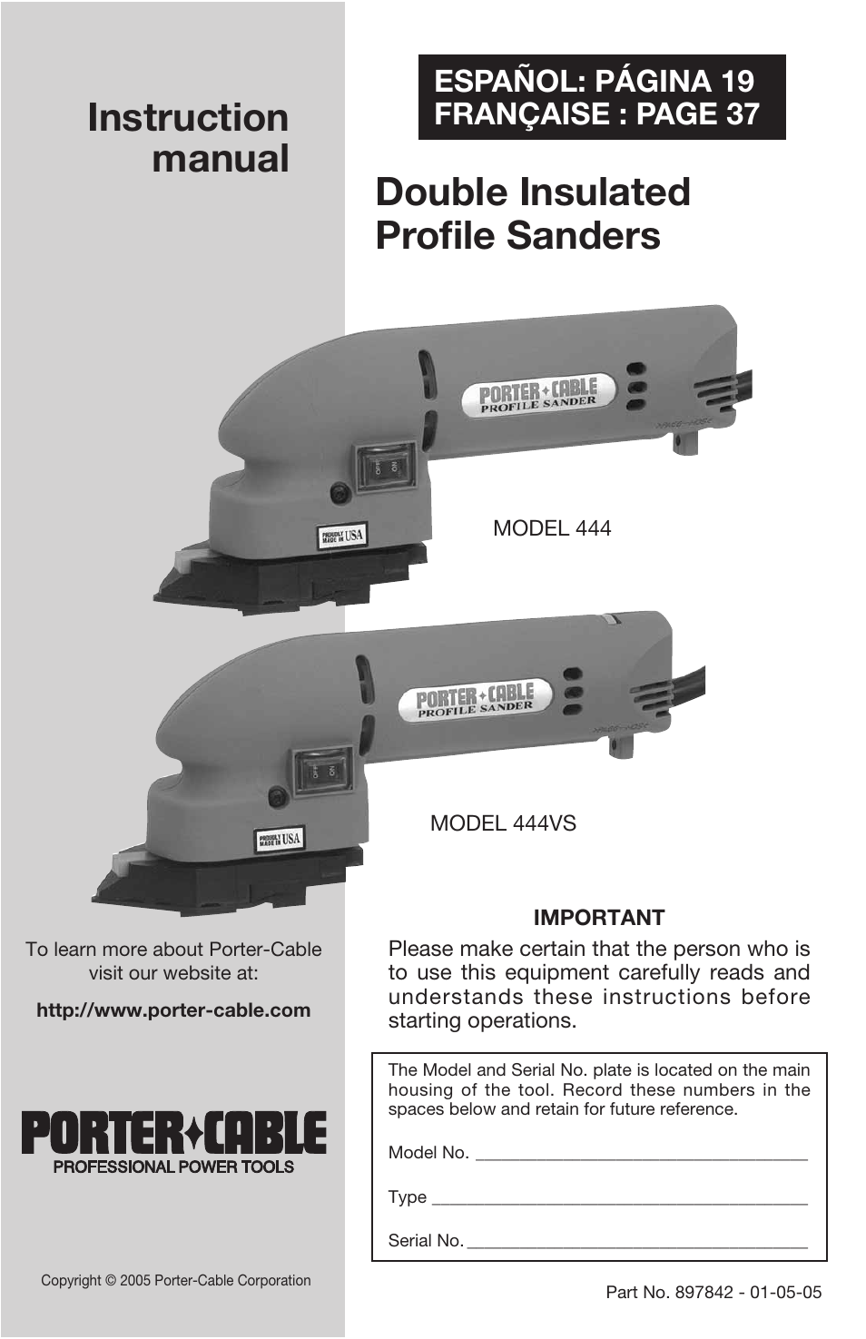 Porter-Cable 444vs User Manual | 19 pages