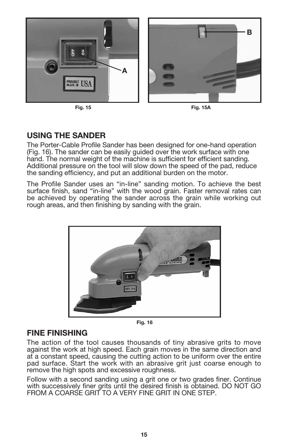 Using the sander, Fine finishing | Porter-Cable 444vs User Manual | Page 15 / 19