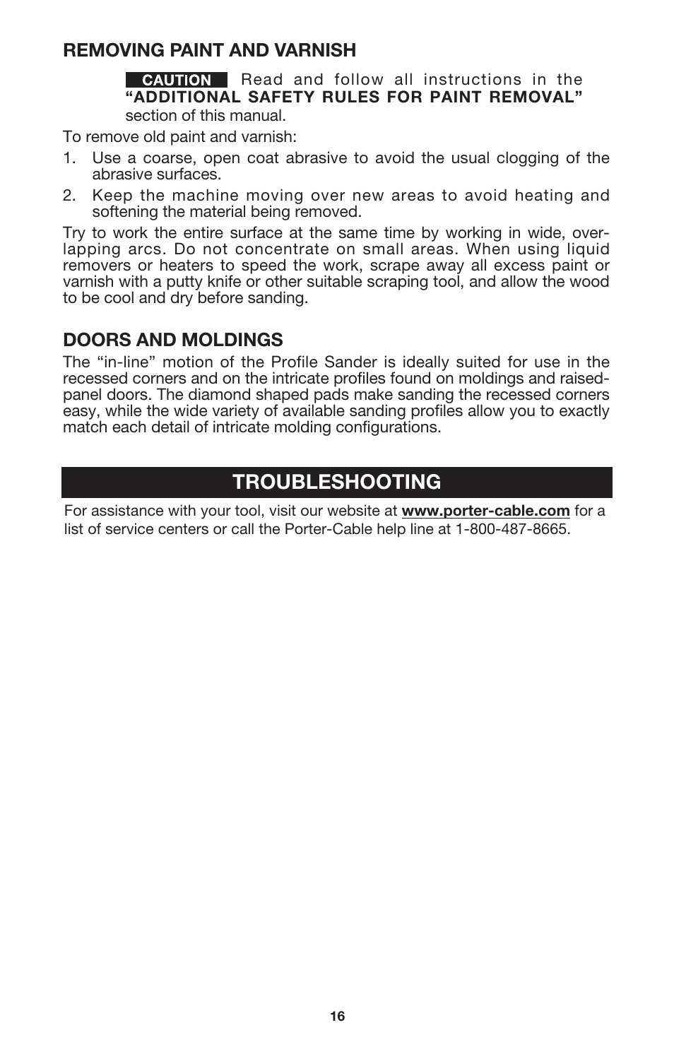 Troubleshooting | Porter-Cable 444vs User Manual | Page 16 / 19