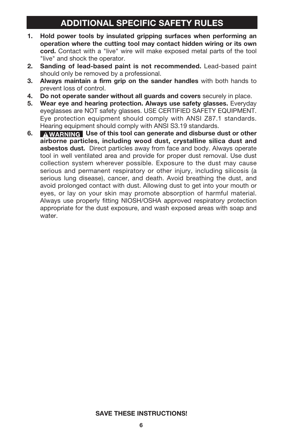Additional specific safety rules | Porter-Cable 444vs User Manual | Page 6 / 19