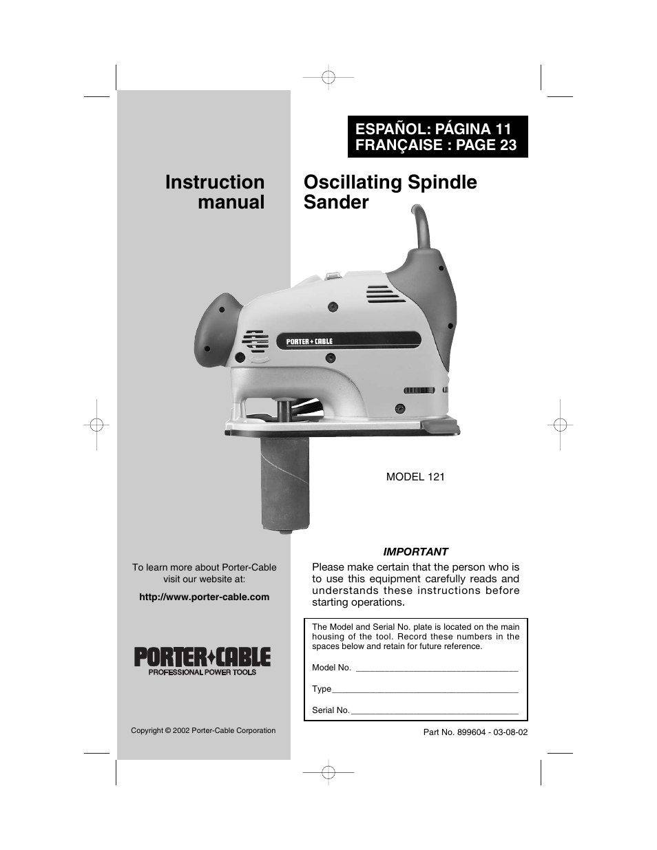 Porter-Cable 121 User Manual | 11 pages