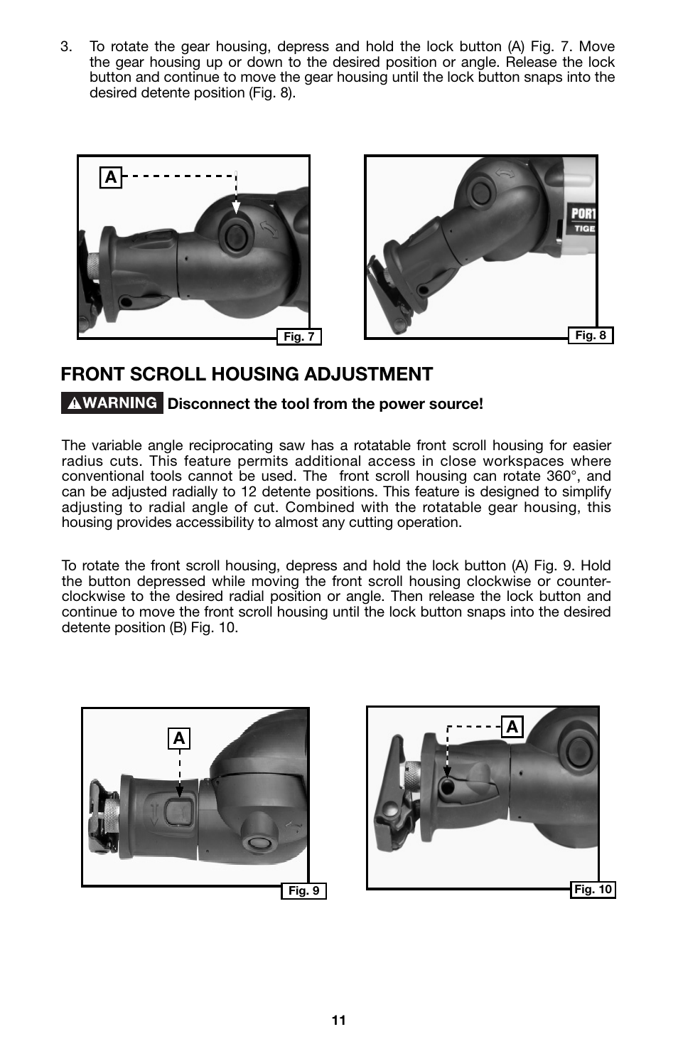 Front scroll housing adjustment | Porter-Cable 750 User Manual | Page 11 / 48