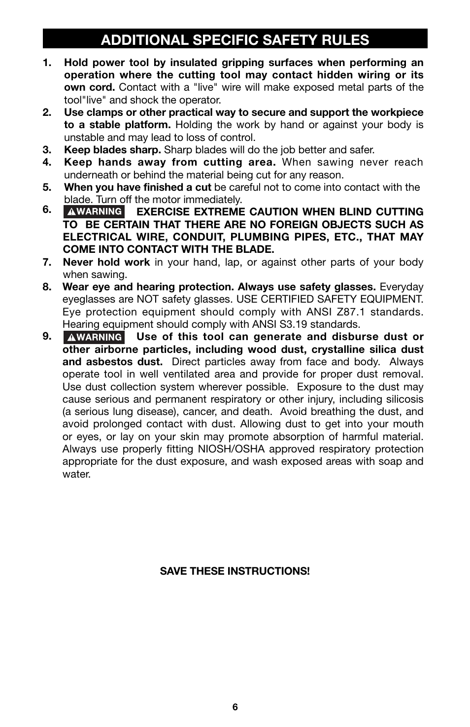 Additional specific safety rules | Porter-Cable 750 User Manual | Page 6 / 48