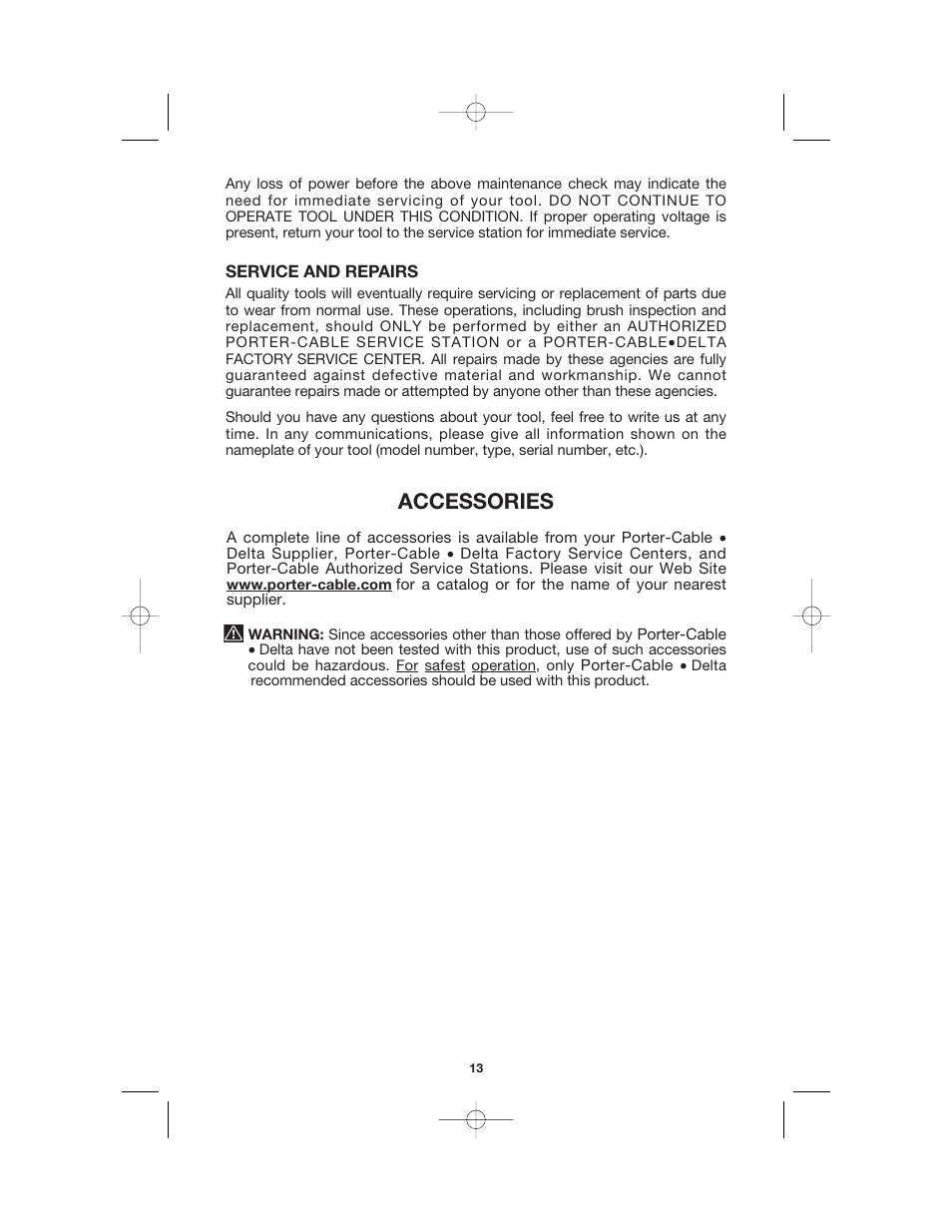 Accessories | Porter-Cable 340 User Manual | Page 13 / 15