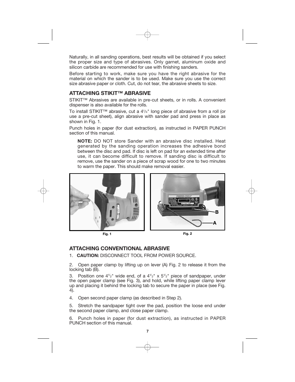 Attaching stikit™ abrasive, Attaching conventional abrasive | Porter-Cable 340 User Manual | Page 7 / 15