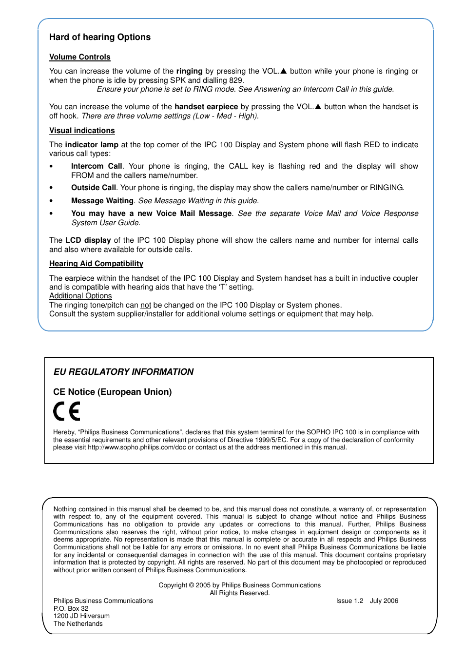 Hard of hearing options | Porter-Cable SOPHO IPC 100 User Manual | Page 12 / 13