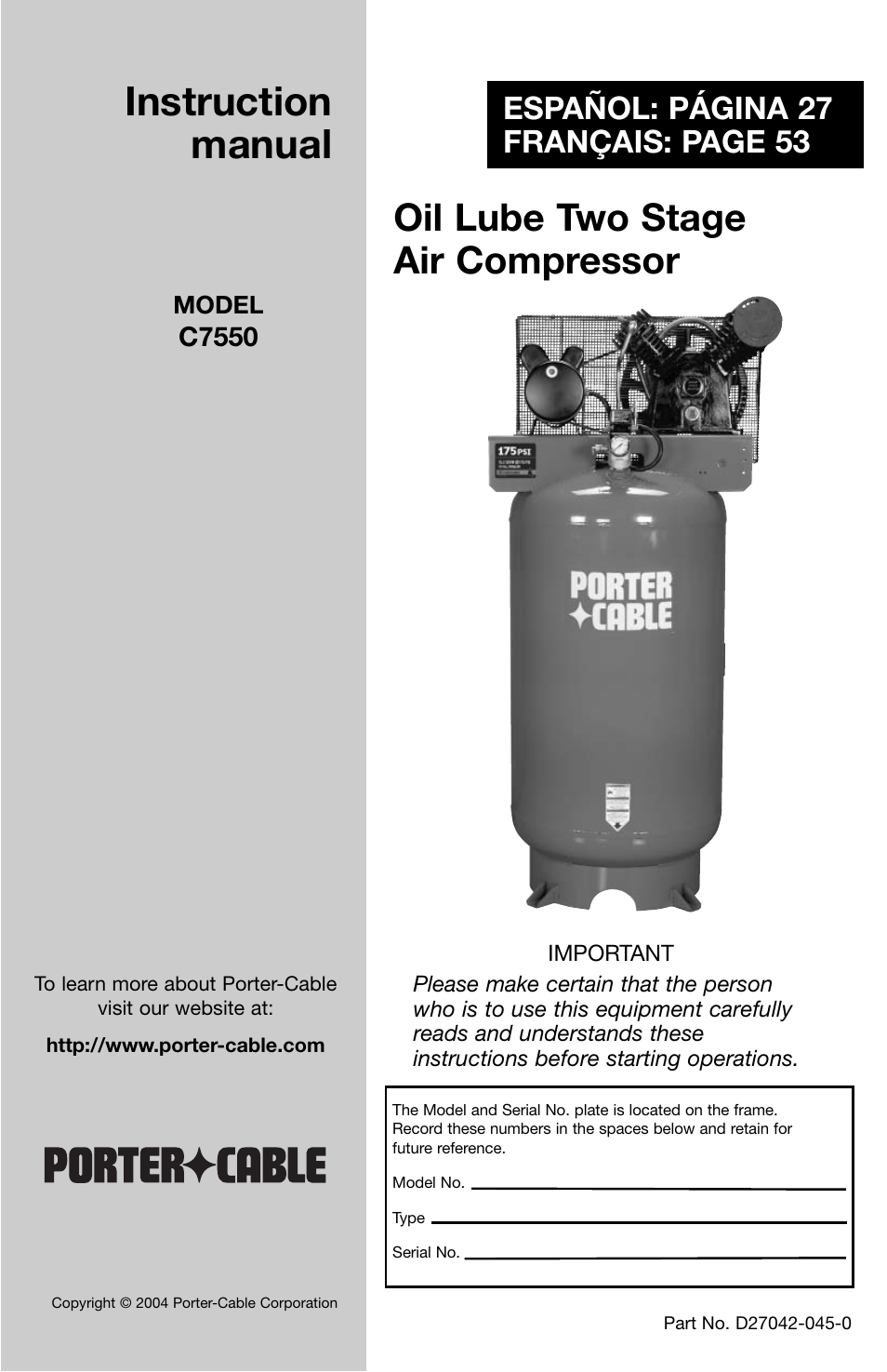 Porter-Cable C7550 User Manual | 26 pages