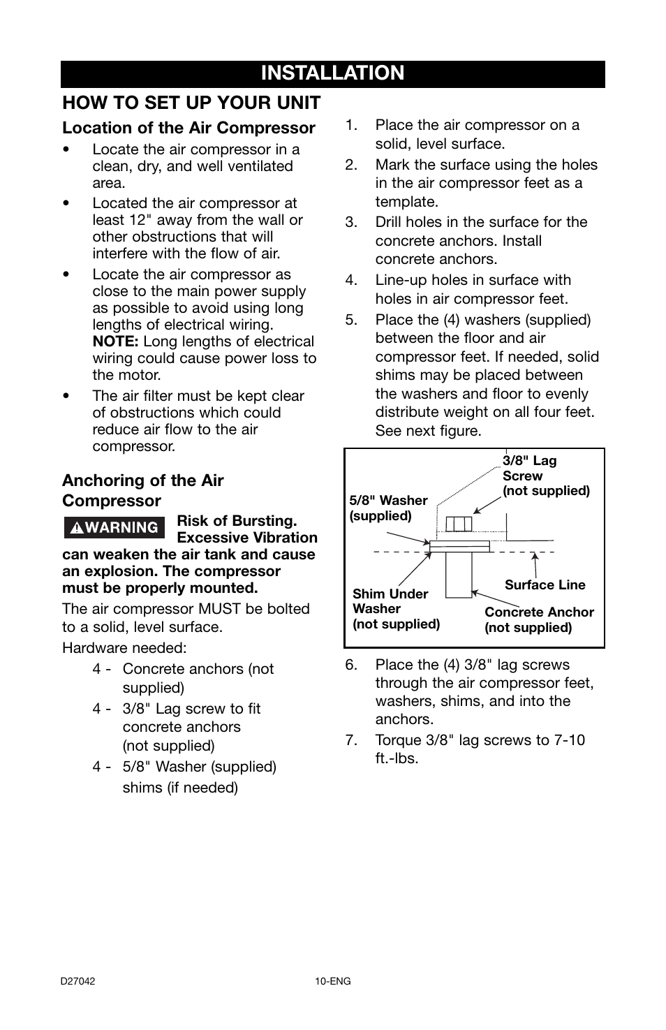 Installation, How to set up your unit | Porter-Cable C7550 User Manual | Page 10 / 26