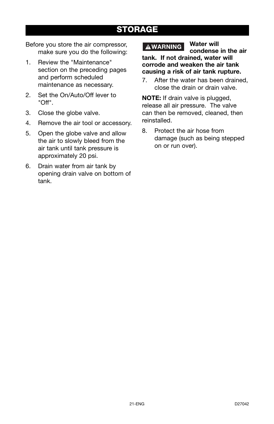 Storage | Porter-Cable C7550 User Manual | Page 21 / 26