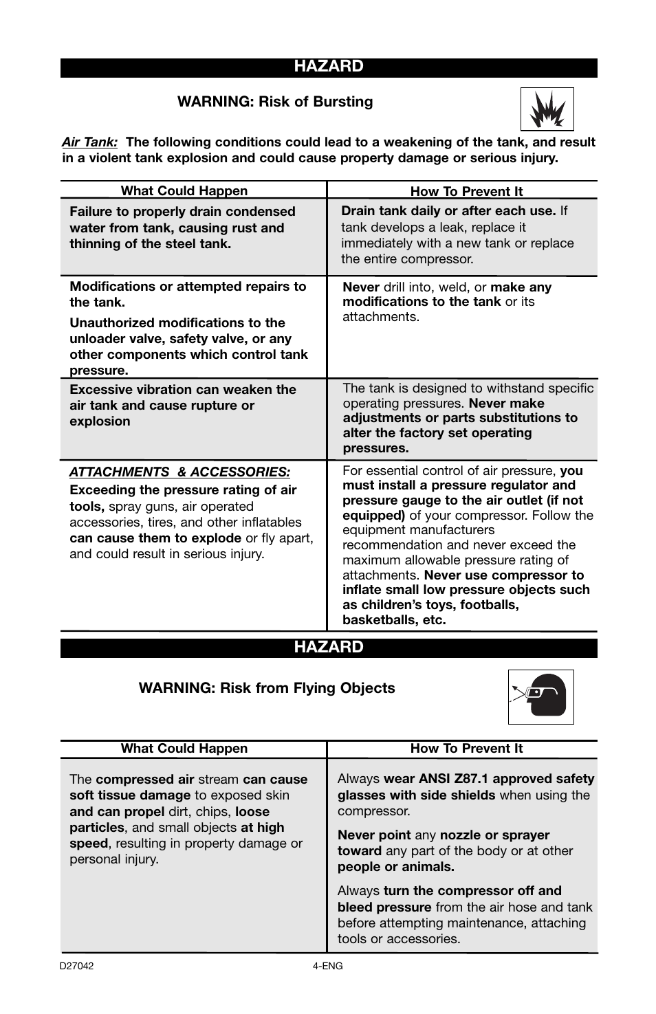 Hazard | Porter-Cable C7550 User Manual | Page 4 / 26