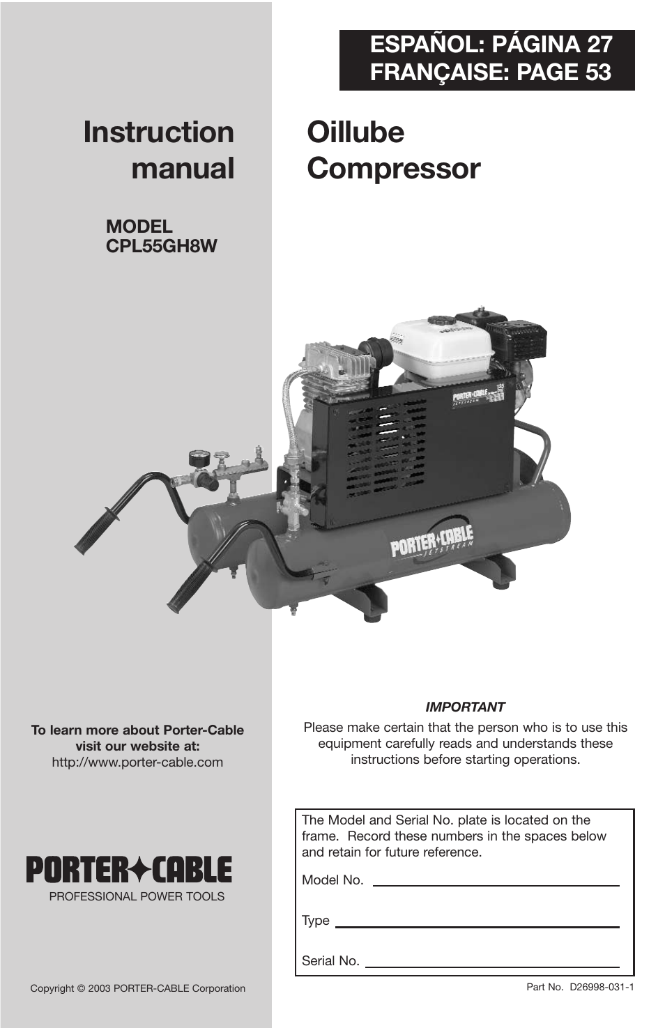 Porter-Cable CPL55GH8W User Manual | 26 pages