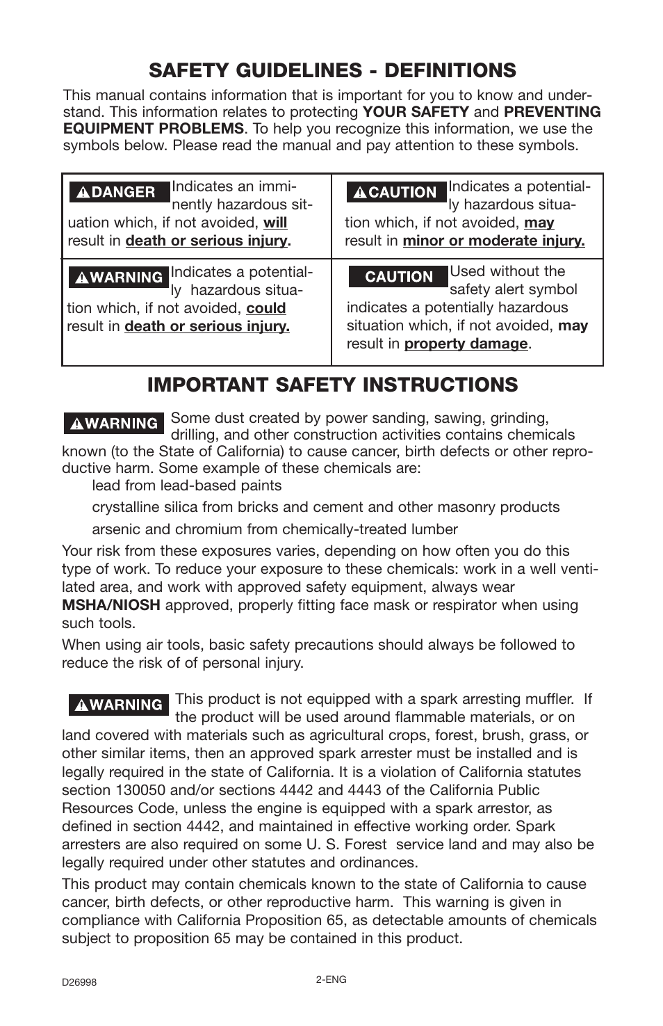 Safety guidelines - definitions, Important safety instructions | Porter-Cable CPL55GH8W User Manual | Page 2 / 26