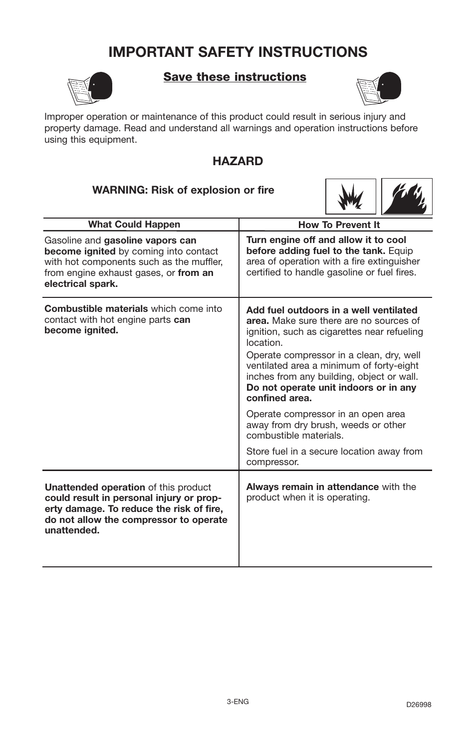 Important safety instructions, Save these instructions, Hazard | Porter-Cable CPL55GH8W User Manual | Page 3 / 26