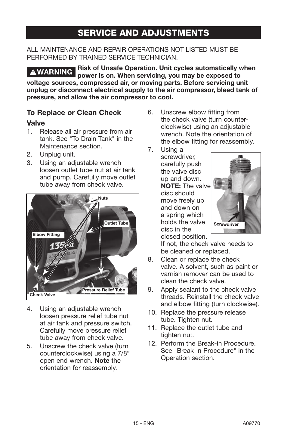 Service and adjustments | Porter-Cable CFFR350C User Manual | Page 15 / 22