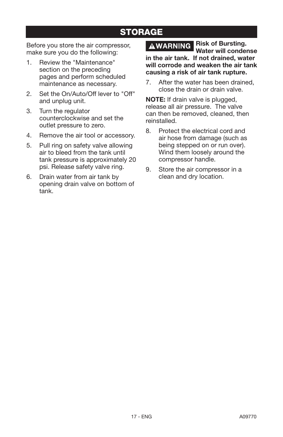 Storage | Porter-Cable CFFR350C User Manual | Page 17 / 22