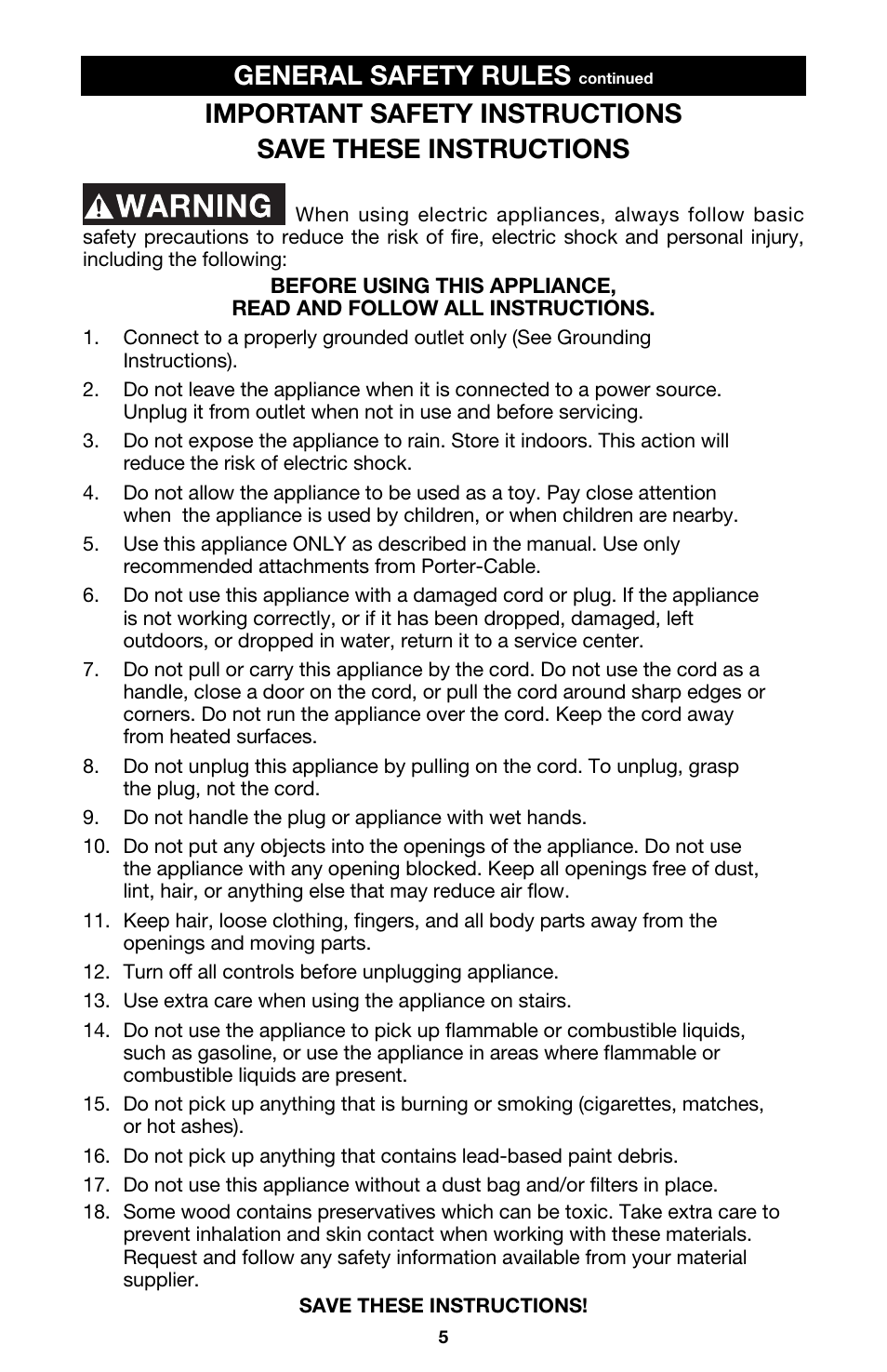 General safety rules | Porter-Cable 7814 User Manual | Page 5 / 15