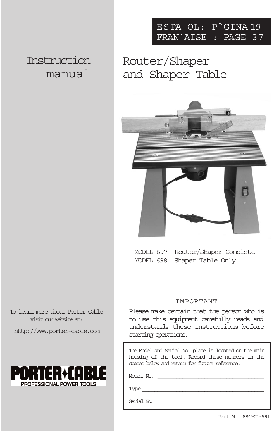 Porter-Cable 698 User Manual | 19 pages