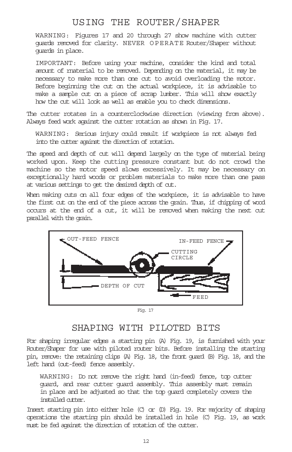 Using the router/shaper, Shaping with piloted bits | Porter-Cable 698 User Manual | Page 12 / 19