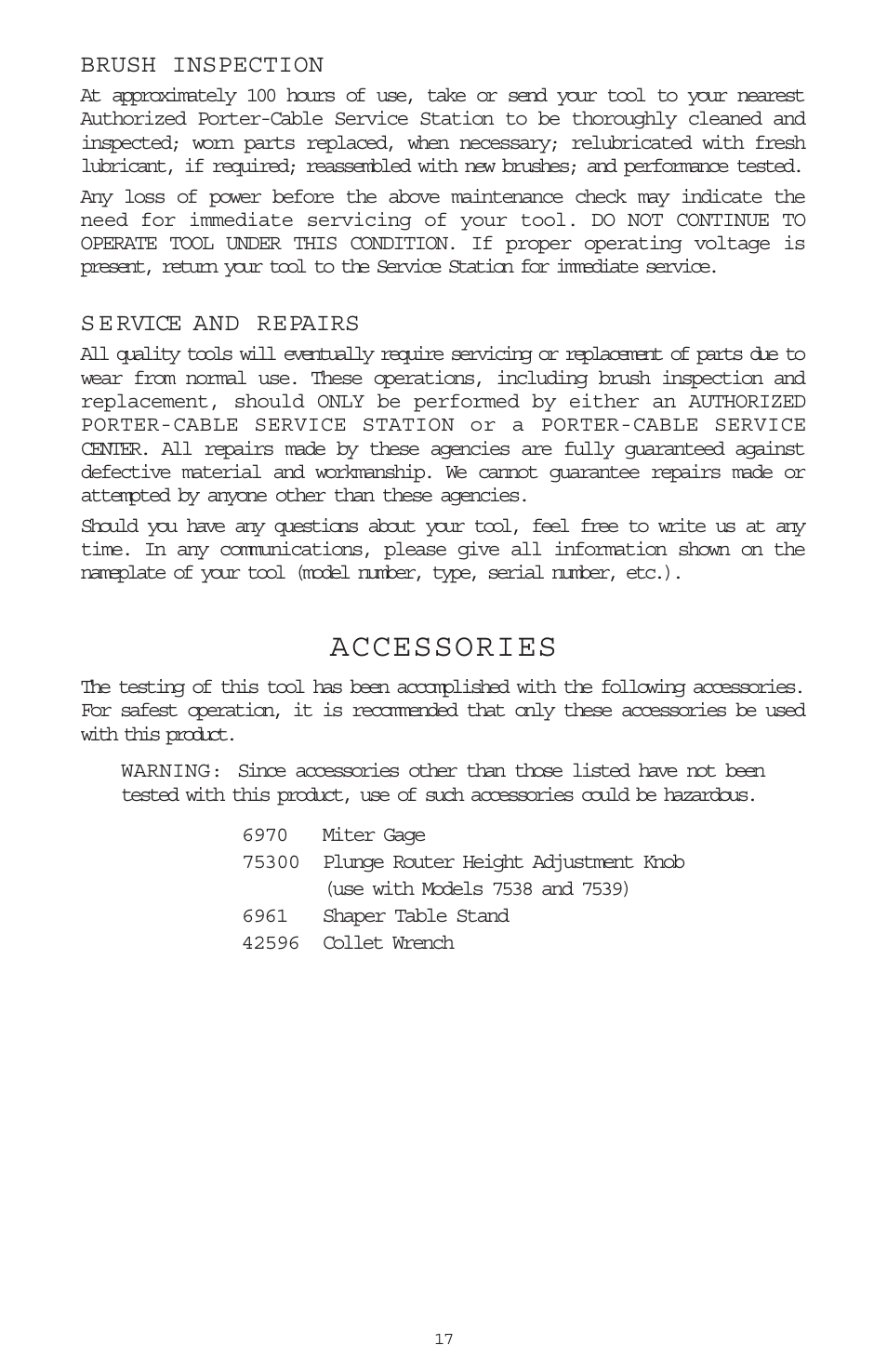 Accessories | Porter-Cable 698 User Manual | Page 17 / 19