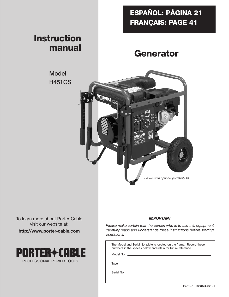 Porter-Cable H451CS User Manual | 20 pages